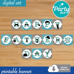 Happy Father&#39;s Day Banner Office Mustache Coffee Printable Party Decoration For Him