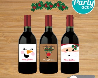 Christmas Characters Mini Wine Bottle Labels Printable Merry Christmas Labels Santa Claus Snowman Christmas Gifts Christmas Party Decoration