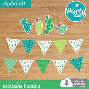 Cactus Printable Banner Bunting Garland Cutouts for a Picnic Summer Birthday Baby Shower Party Decoration