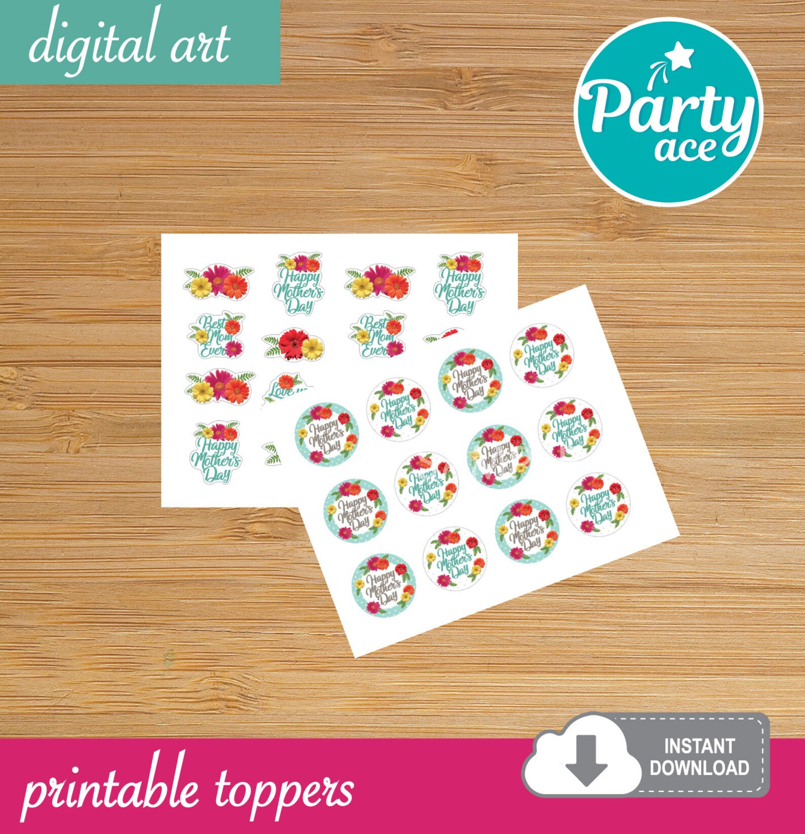 Happy Mother's Day Printable Toppers Floral Mother's - Etsy