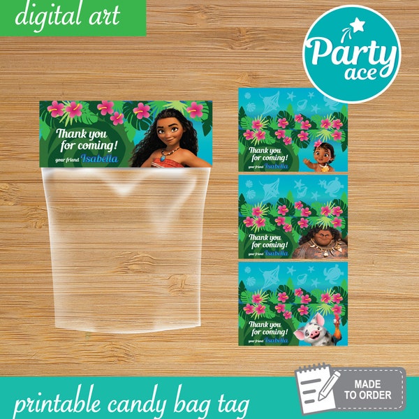 Moana Birthday Printable Candy Bag Tags "Returns the heart of Te Fiti"