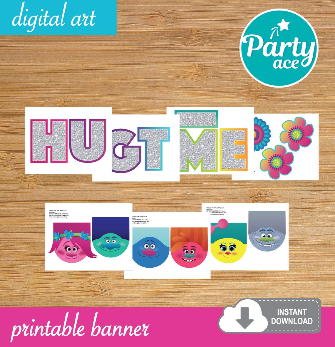 Trolls Hug Time Printable Banner for a Colorful Birthday Party | Etsy