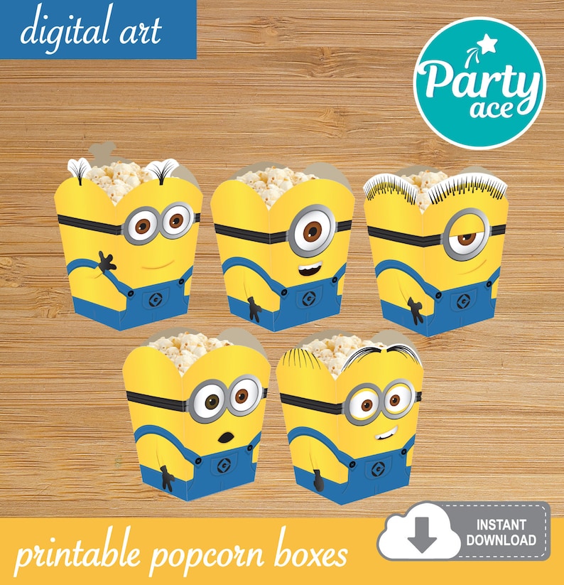 Minions Popcorn Favor Candy Box Despicable Me Printable Party Etsy