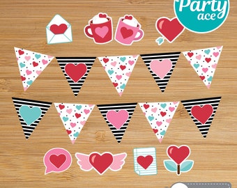 NEW COLOR! Valentine's Day Printable Banner Bunting Garland Cutouts for a Picnic Summer Love Friendship Celebration