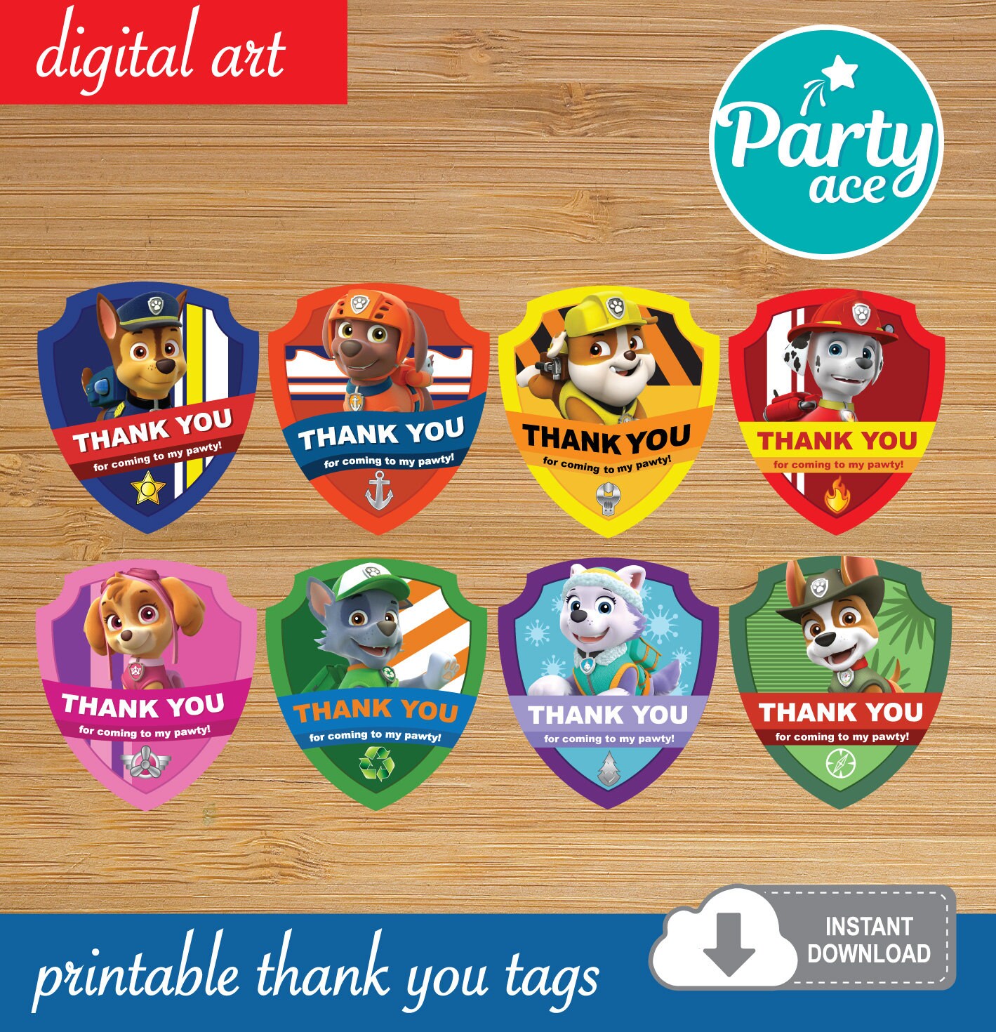 Paw Patrol Birthday Party Printable Thank You Tags Birthday | Etsy