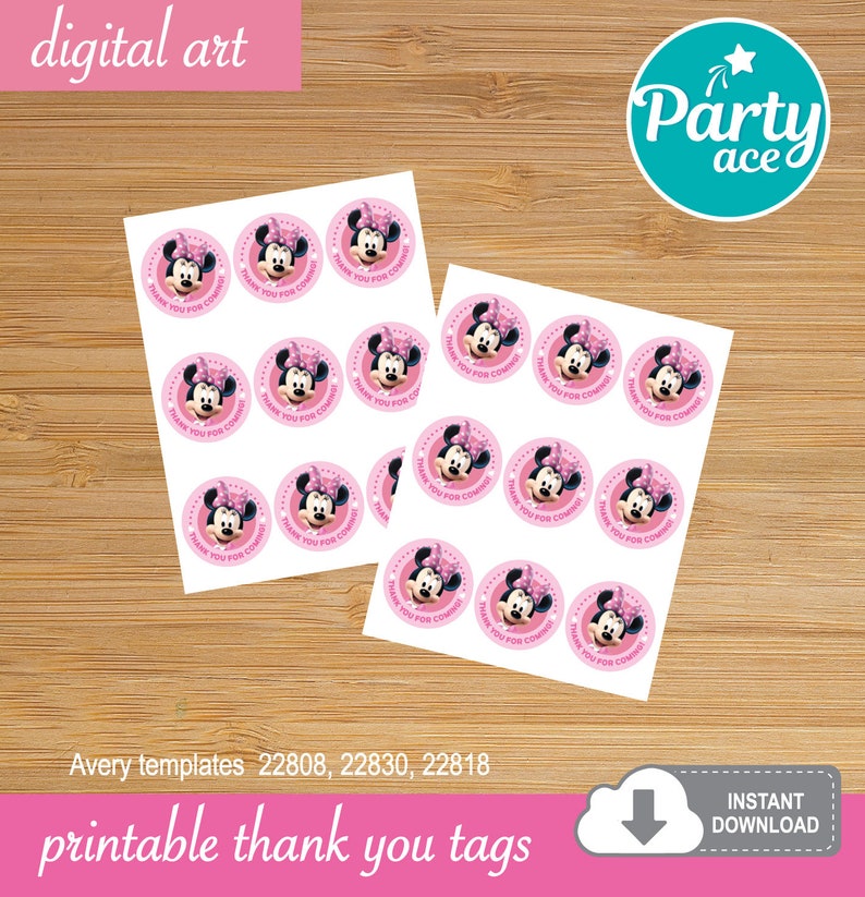 Minnie Mouse Birthday Party Printable Favor Thank You Tags | Etsy