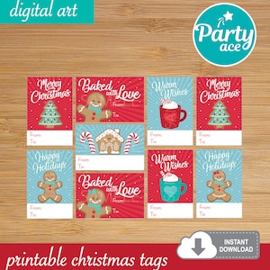 Gingerbread Christmas Printable Tags, Personalized Gift Tags, Merry Christmas labels, Happy Holidays, Baked with Love, Warm Wishes Cards