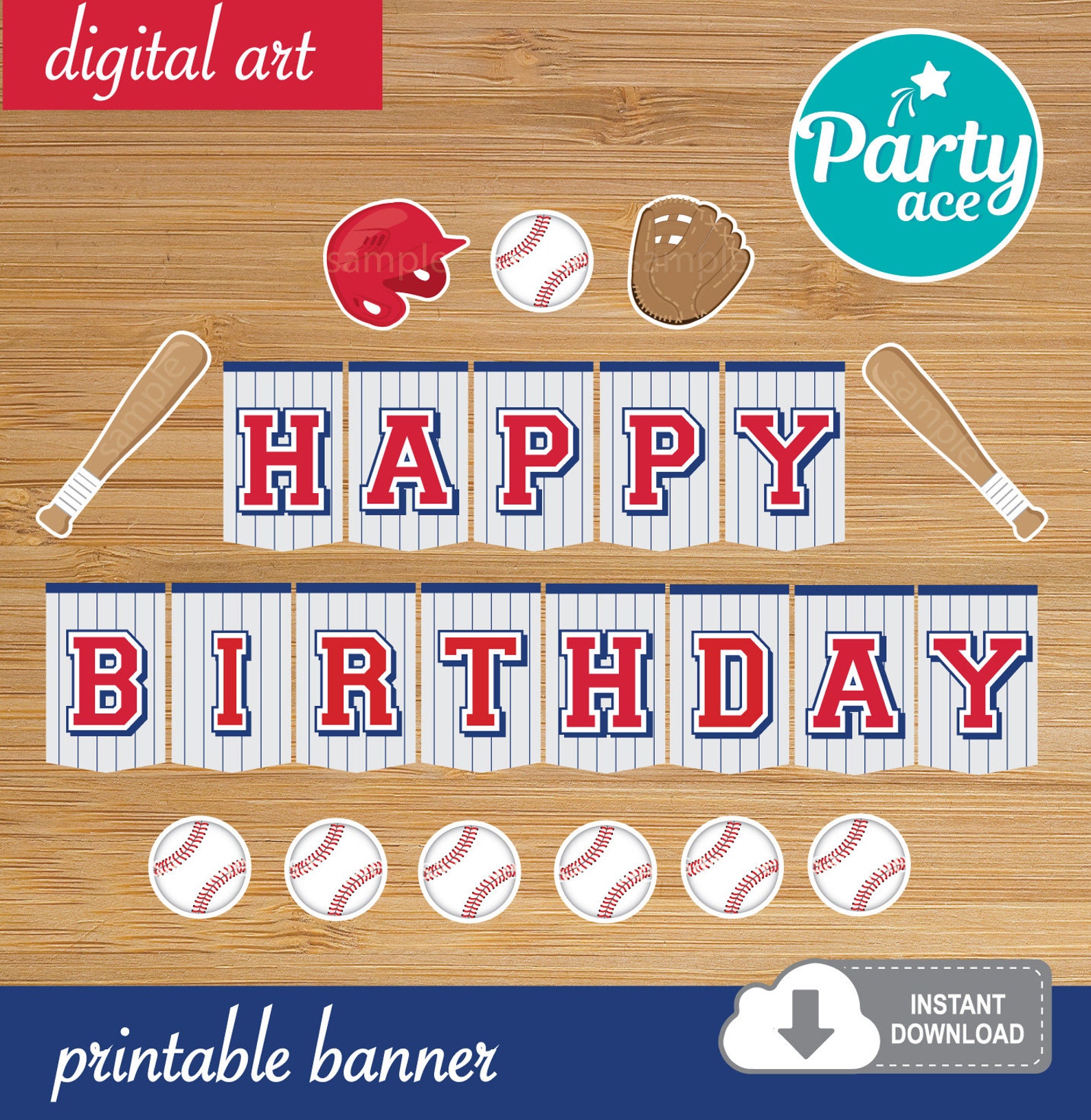 Baseball Softball Happy Birthday Printable Banner Baseball or Etsy España