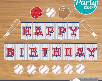 Béisbol Softbol Feliz Cumpleaños Banner Imprimible Béisbol o Equipo de Softbol Decoración de Fiesta