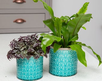 Turquoise Moroccan Ceramic Planter Pot - gloss and matte