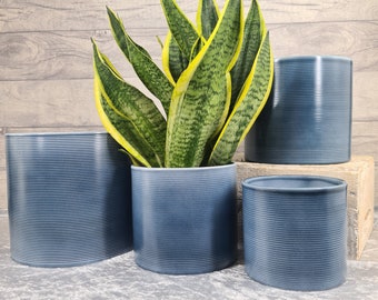 Denim Blue Ribbed Ceramic Planter - 6 Sizes available!