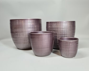 Purple Metallic Textured Ceramic Planter - Takes 6cm-13cm plant pots