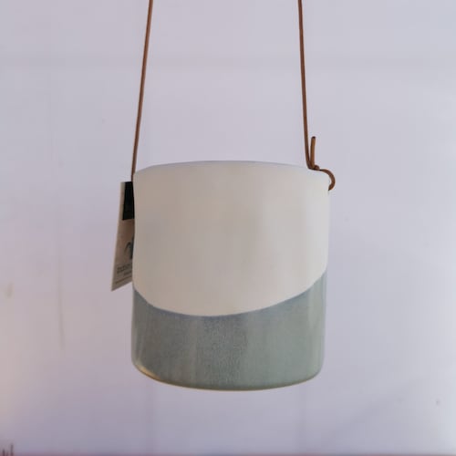 Hanging Half Dip Half Glazed Ceramic Planter - Indoor Hanging Pot