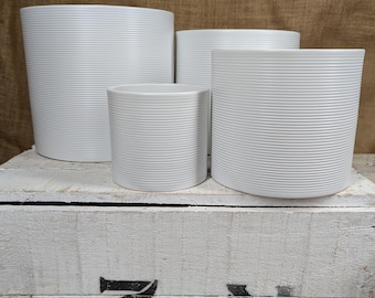 White Ribbed Cylindrical Ceramic Planter / House Plant Pot / Various sizes 10cm-28cm
