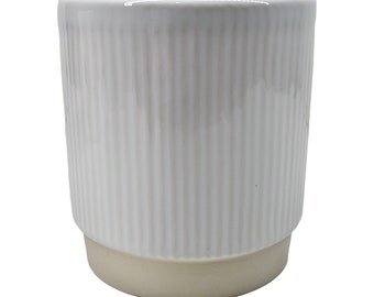 White Ribbed Glazed Ceramic Planter / House Plant Pot