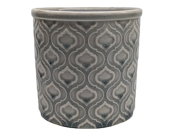 Ottoman Grey Indoor Planter - Indoor House Plant Pot - Fits 12cm pot - Gentle raised pattern