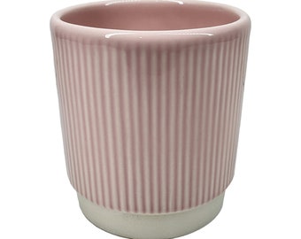 Pink Ribbed Glazed Ceramic Planter / House Plant Pot