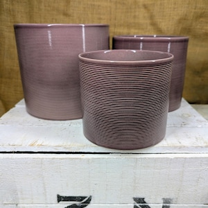 Ribbed Aubergine Cylindrical Ceramic Planter / House Plant Pot / Various sizes