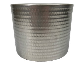 Embossed Silver Glazed Ceramic Planter / House Plant Pot