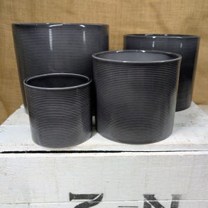 Grey Ribbed Cylindrical Ceramic Planter / House Plant Pot / Various sizes 10cm-28cm