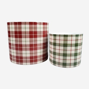 Red and Green Tartan Cylindrical Ceramic Planter / House Plant Pot / Various sizes