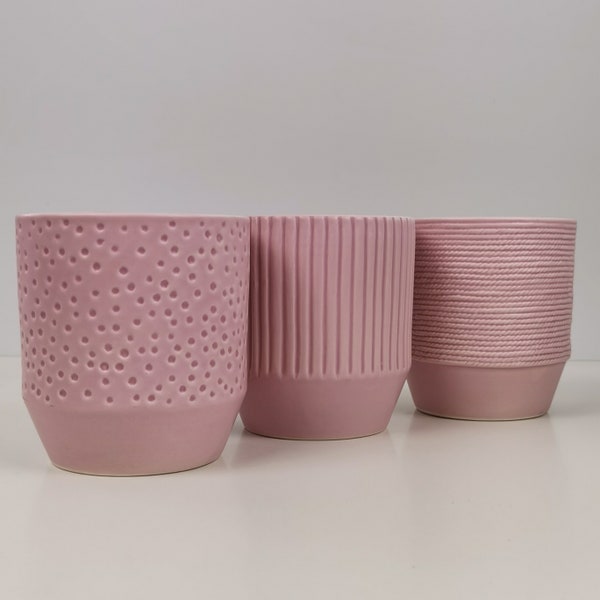 Country pink ceramic planter / house plant pot