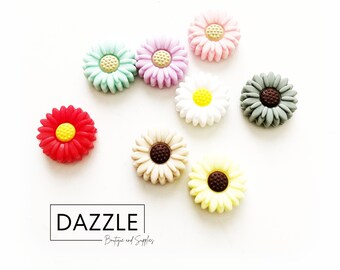 Silicone Focal Beads - SMALL SUNFLOWER Focal Bead - For Beadable Pens, Keychains - Choose Quantity 2 or 5pcs Random Mix Colors
