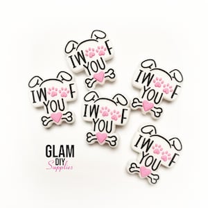 Silicone Focal Beads - I WOOF YOU Focal Bead - For Beadable Pens, Keychains - Choose Quantity 2 or 5pcs, Bead Charm