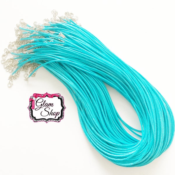 TEAL Wax Cord Necklace 18" with Clasping End and Chain - Set of 10 Cord Necklaces - DIY Necklace Making