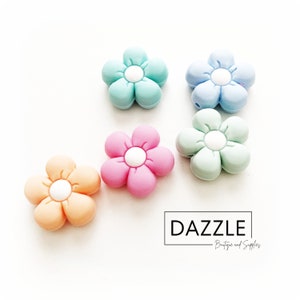 Silicone Focal Beads - PASTEL FLOWER Focal Bead - For Beadable Pens, Keychains - Choose Quantity 2 or 5pcs; Random Mix Colors