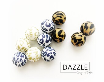 ANIMAL PRINT Silicone Beads - For Beadable Pens, Keychains - 10 pcs Random Mix