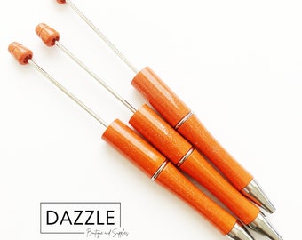 Beadable Pen - PUMPKIN ORANGE - Set of 3, For Silicone Focal Beads, Beaded Pens, Custom DIY Pens