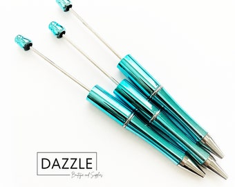 Beadable Pen - SHINY TURQUOISE - Set of 3, For Silicone Focal Beads, Beaded Pens, Custom DIY Pens