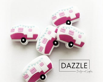 Silicone Focal Beads - PINK CAMPER Focal Bead - For Beadable Pens, Keychains - Choose Quantity 2 or 5pcs
