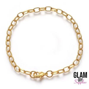 Chain Bracelet Base - Gold Tone, Pack of 10 Bracelets, 8inch Size - Charm Bracelet DIY Base