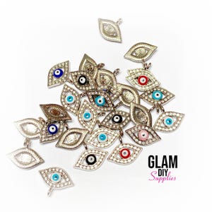 Evil Eye Bling Charms - Set of 5 - Size 20mm - Kawaii Charm, Birthday Charms, Small Bracelet Charms, Craft Charms