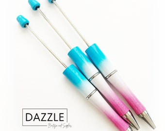 Beadable Pen - BLUE PINK Gradient - Set of 3, For Silicone Focal Beads, Beaded Pens, Custom DIY Pens