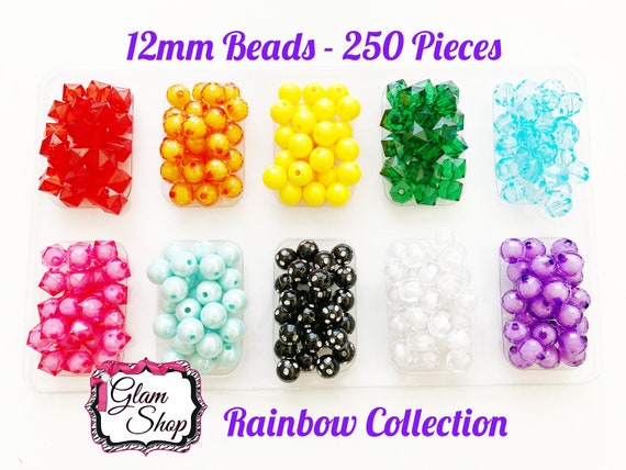 12mm Rainbow Bead Mix 250pcs Craft Supplies, Necklace Making Supplies  Craft, Acrylic Beads Bulk Bead Kit Small Beads 