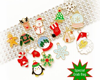 Christmas Charms- Set of 16 - Size Varies - Mix Grab Bag Charms, Snowman, Gingerbread, Snowflake, Tree Small Bracelet Charms, Bulk Charms