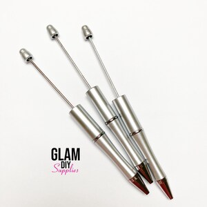 Beadable Pen - SILVER - Set of 3, For Silicone Focal Beads, Beaded Pens, Custom DIY Pens