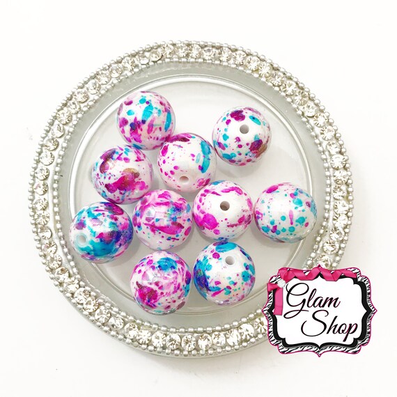 Splatter Paint Beads 20mm Purple Hot Pink Turquoise Beads Etsy