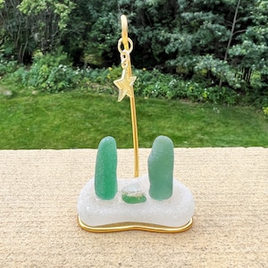 Item 1162- Genuine sea glass miniature nativity, Christmas decor, hostess gift, trash to treasure, faith gift