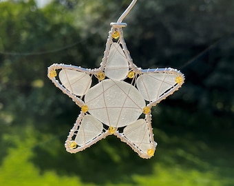 Item 1164 - Genuine sea glass wire wrapped star ornament, Christmas decor, sea glass art, trash to treasure