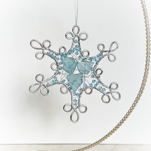 Item 1165 - Sea glass snowflake ornament, Christmas, winter decor, sea glass art, trash to treasure, holiday decor