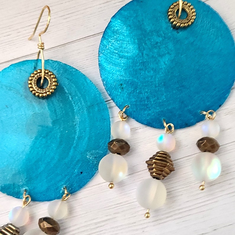 Boho Hippie Earrings Ethnic Earrings Capiz shell earrings Beaded Earrings sea shell earrings Statement earrings Round earrings