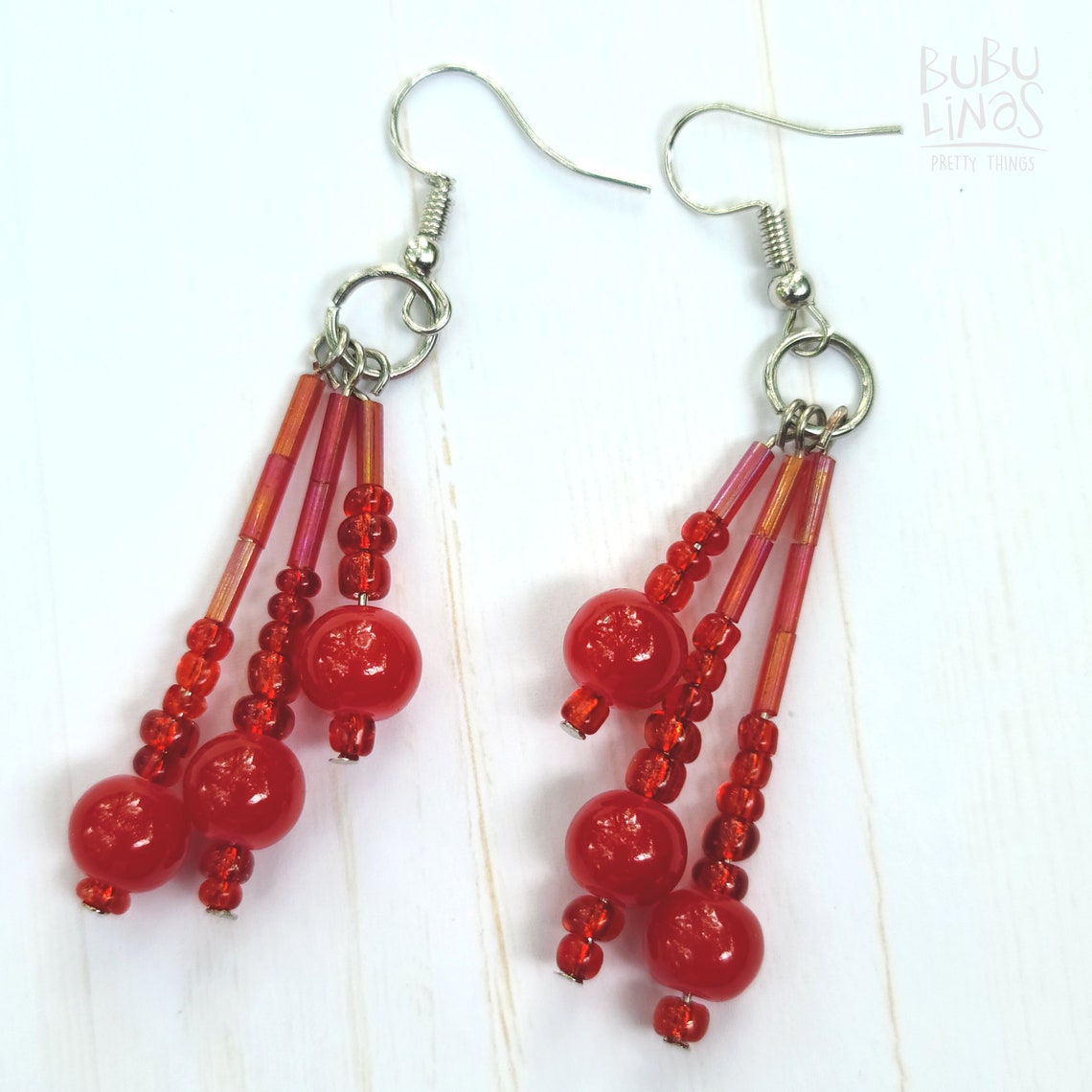 Blood drops earrings. Beaded dangle earrings. Tassel earrings. | Etsy