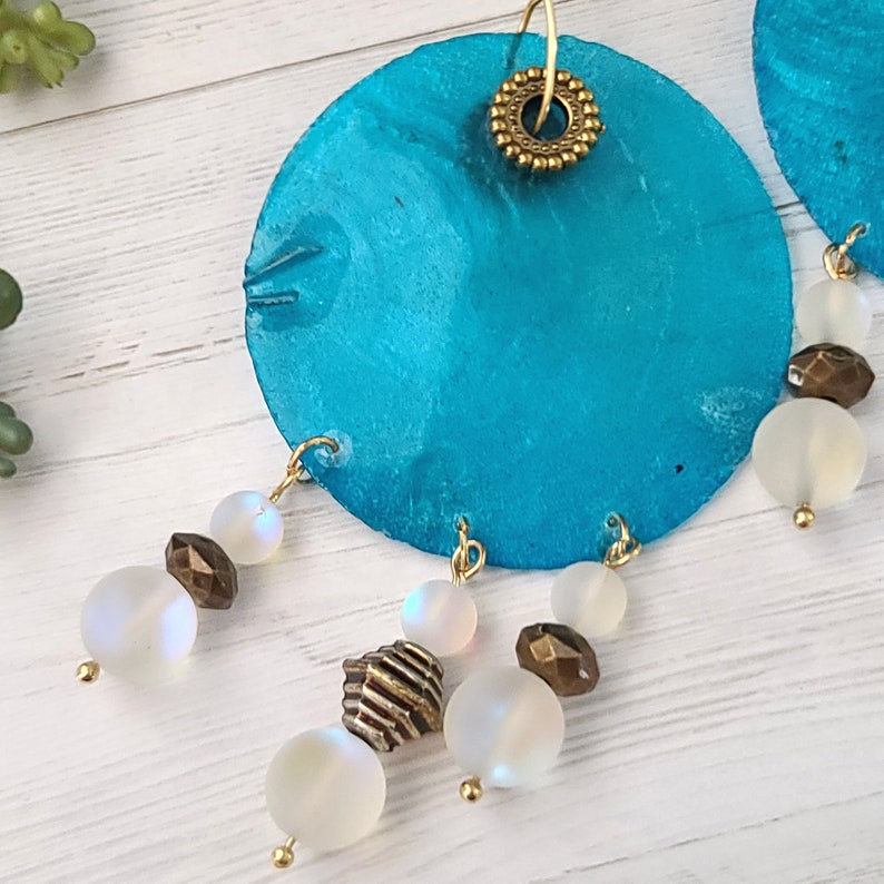 Boho Hippie Earrings Ethnic Earrings Capiz shell earrings Beaded Earrings sea shell earrings Statement earrings Round earrings