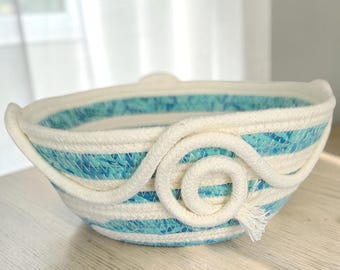 Cotton Rope Small Basket Bowl 7x3 Wavy Swirl Pink or Teal Catchall