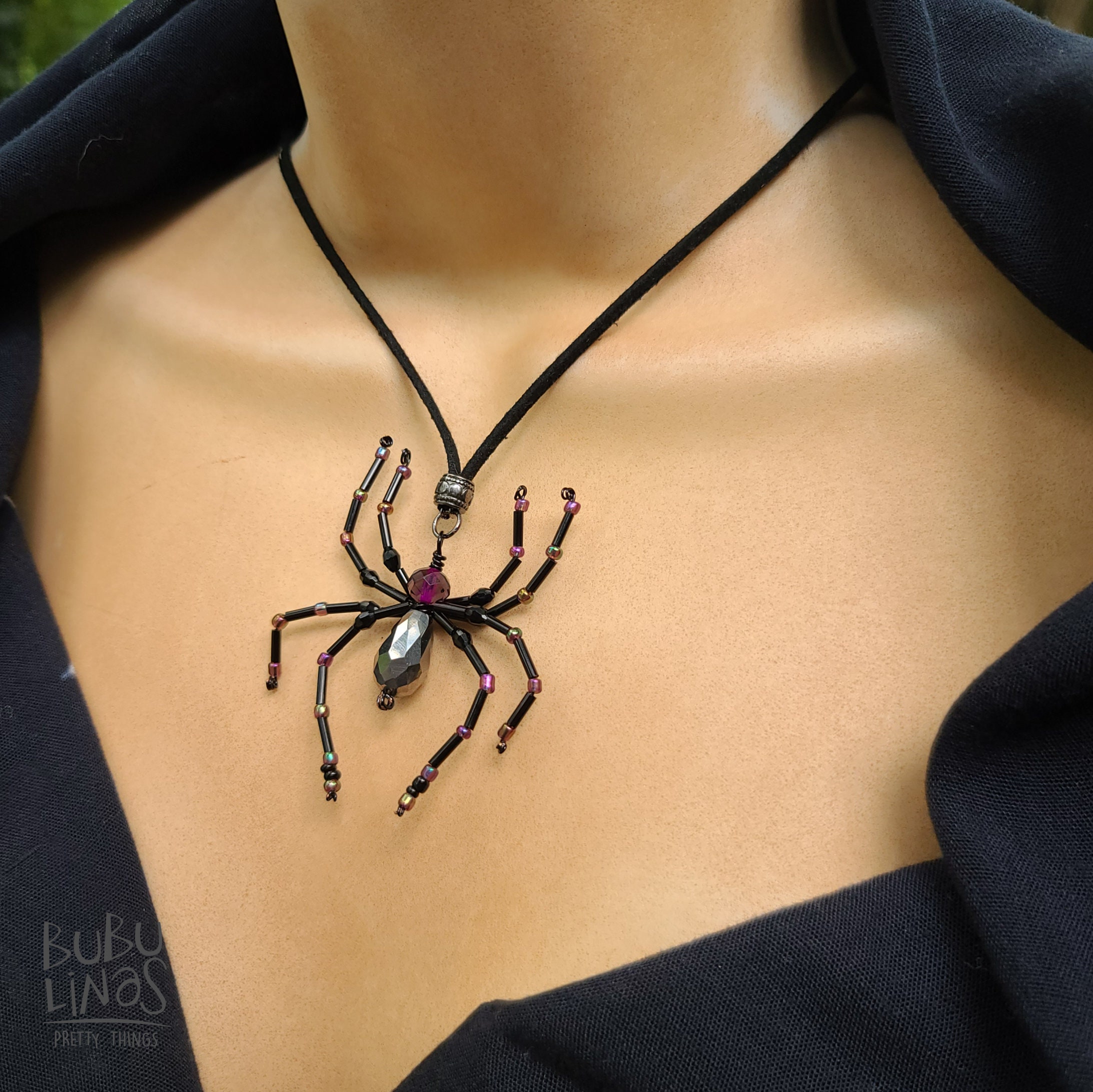 Beaded Spider Necklace Spider jewelry Black Widow Spider Etsy
