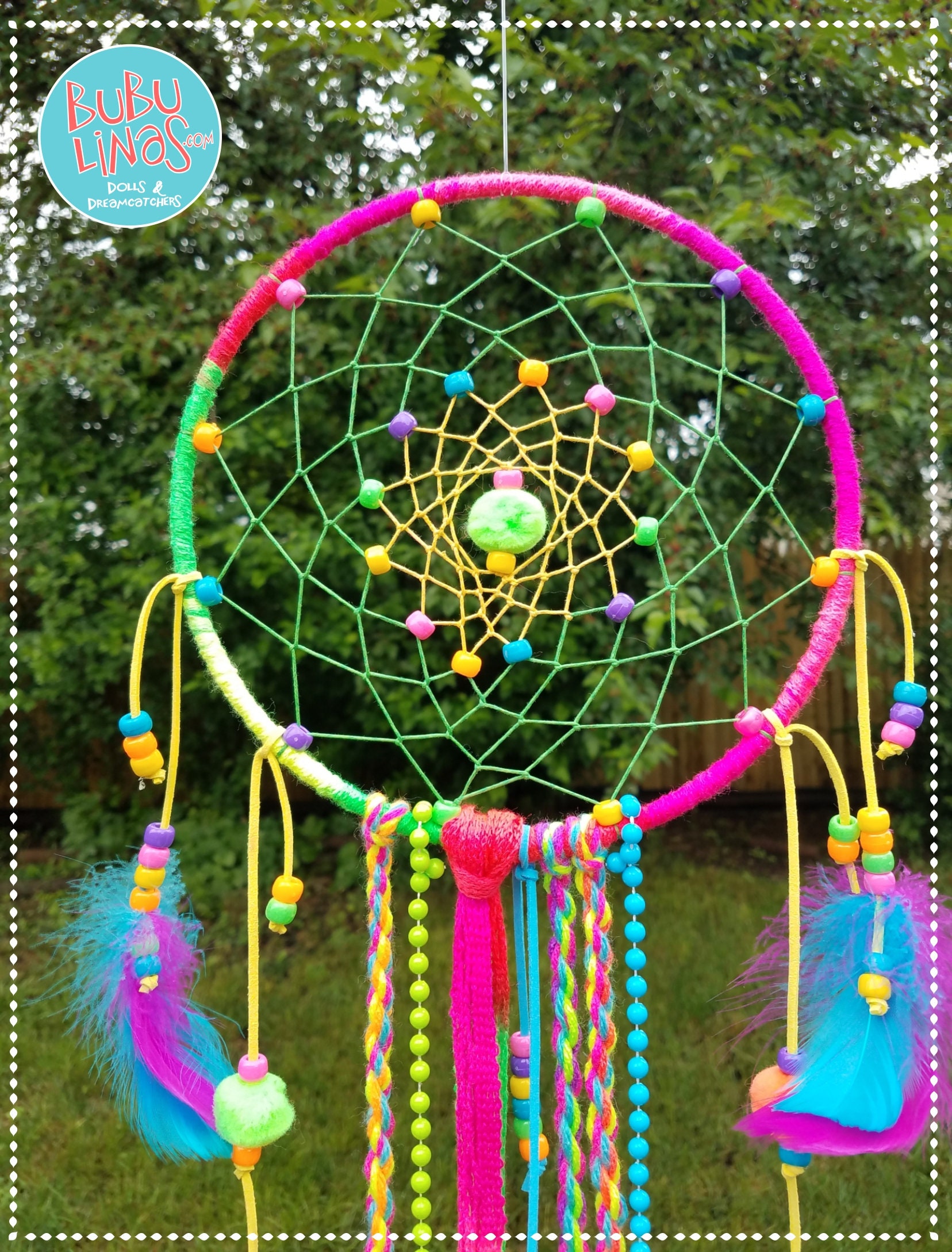 Fun Colorful Dreamcatcher Unique Dream catcher bright Neon colors kids Wal Art Handmade ...